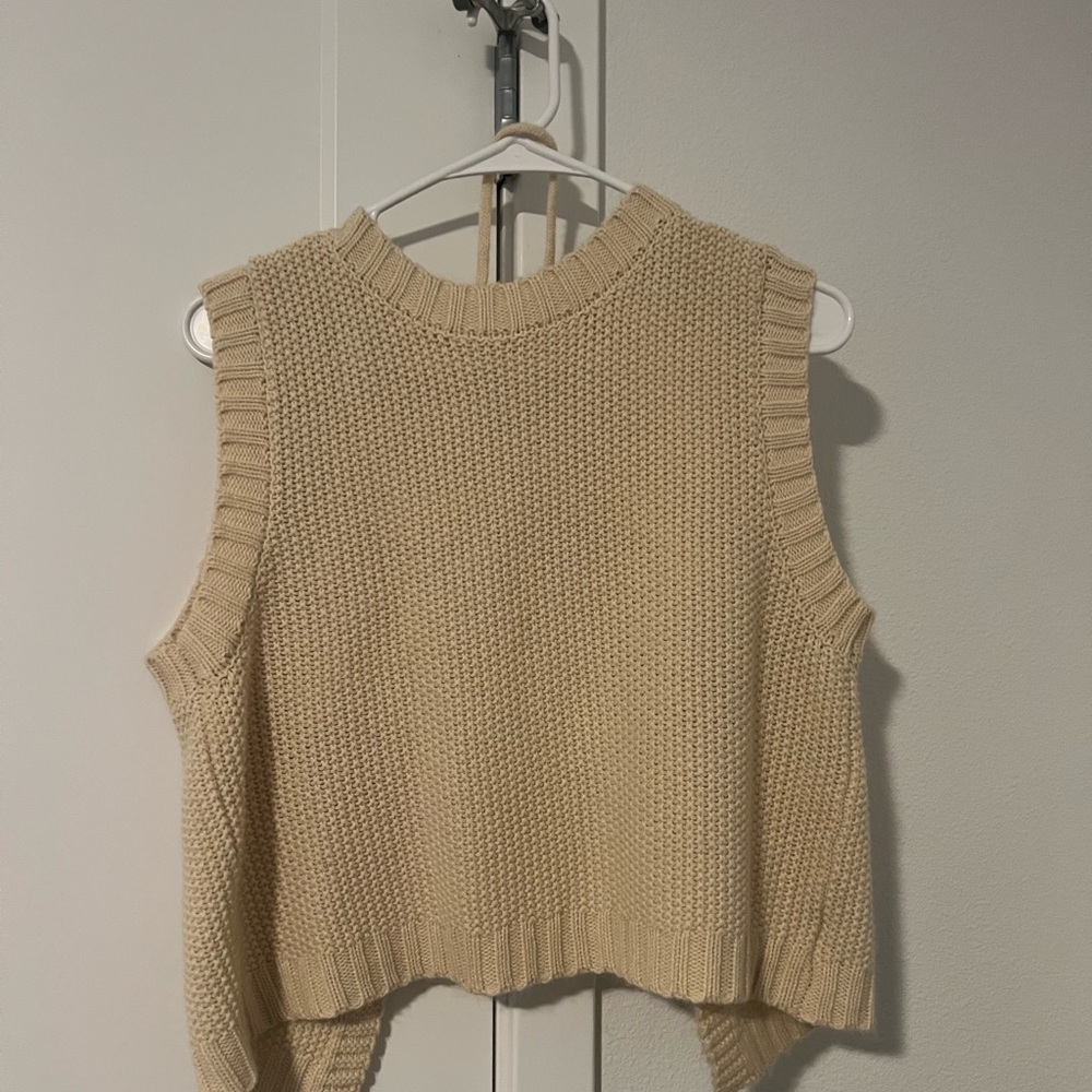 Beige Sleeveless Knit Sweater Vest